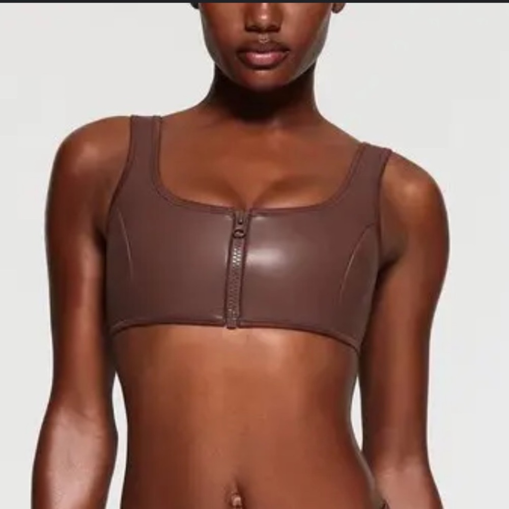 SKIMS Brown Front-Zip Bikini Top